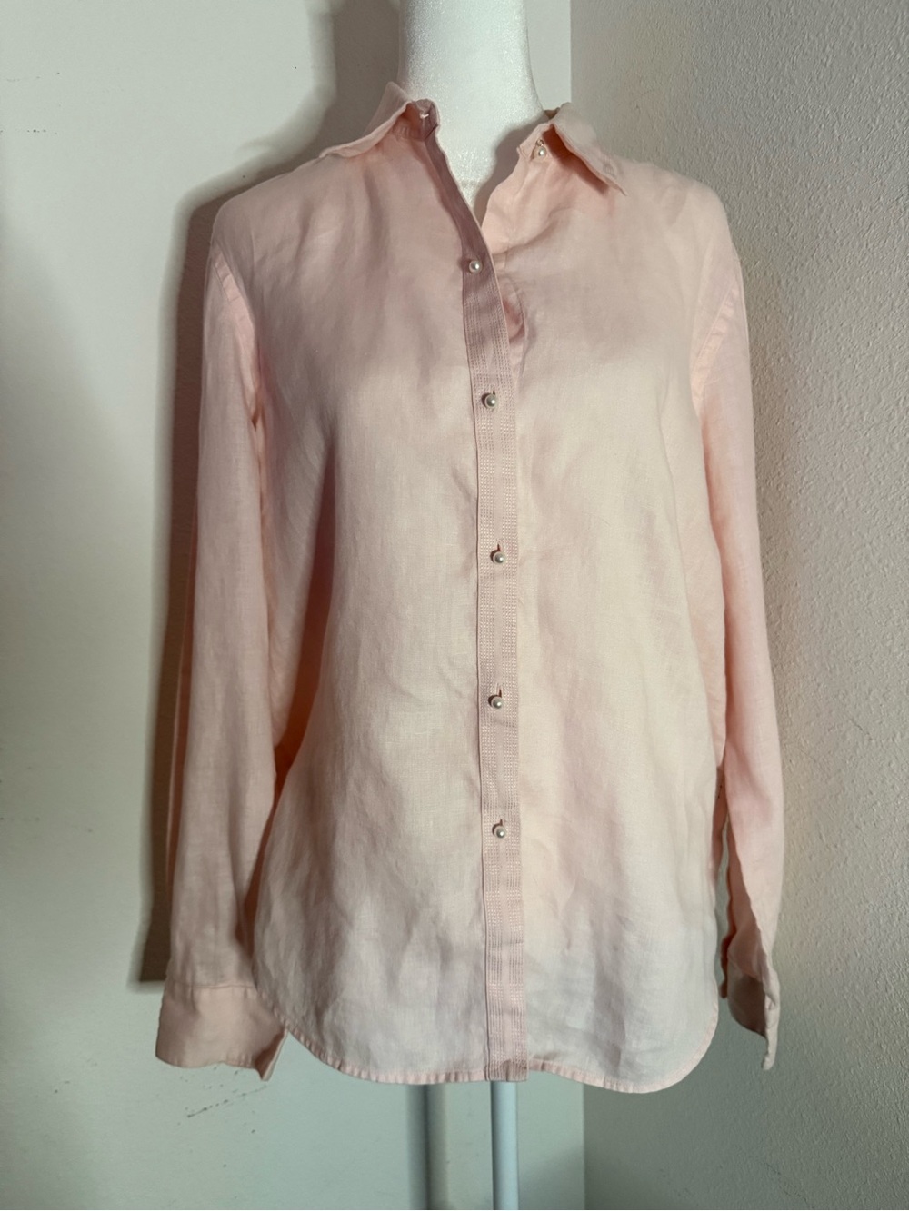 Lauren Ralph Lauren Pink 100% Linen Button Down Blouse Shirt L